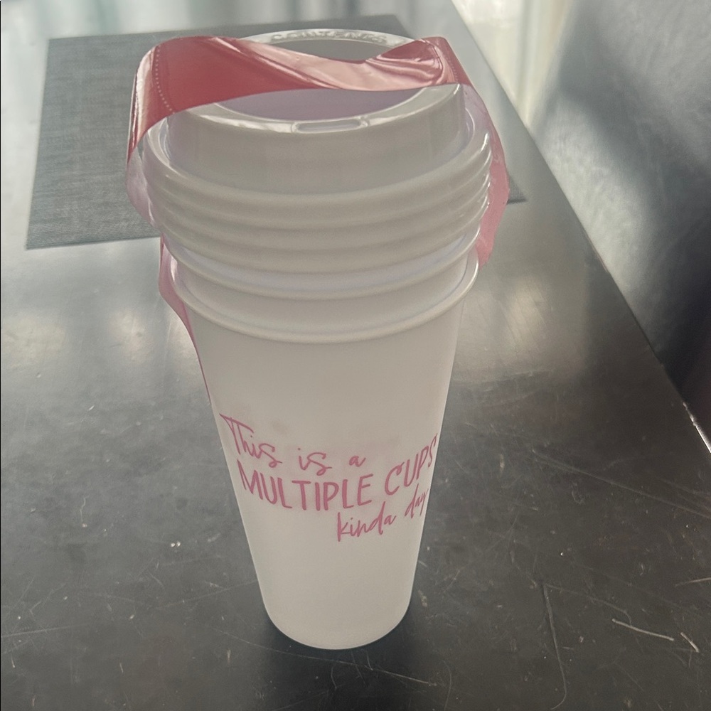 Stylish Pink and White reusable cup set